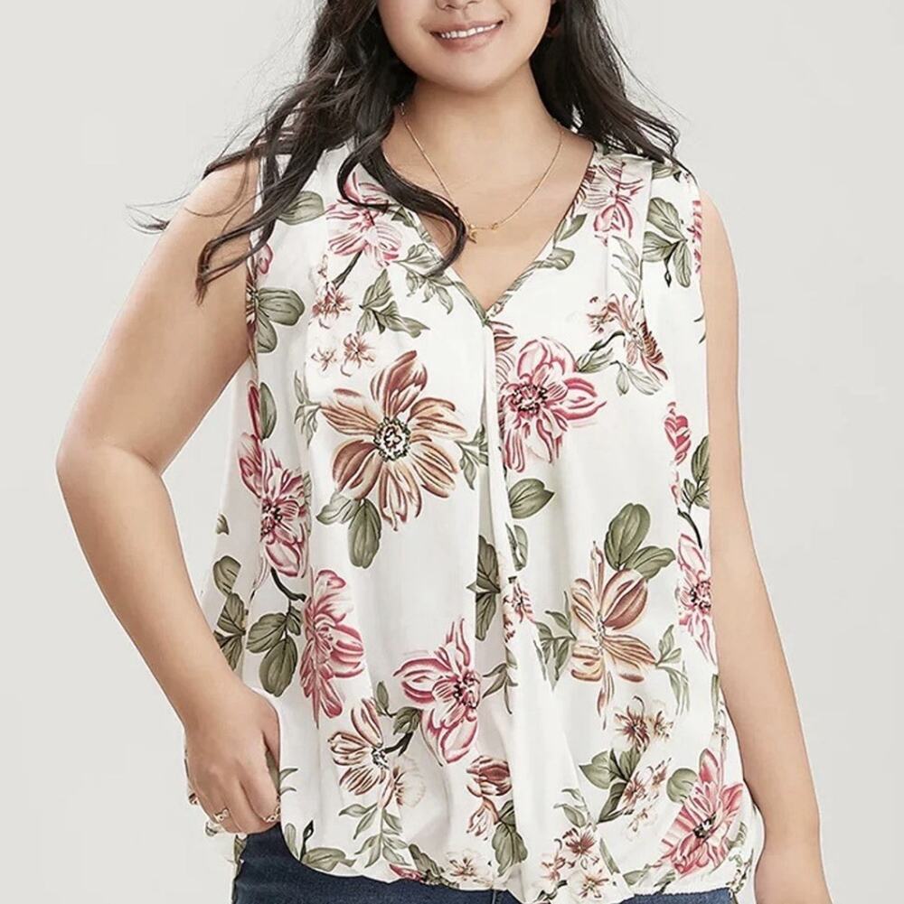 BloomChic Floral Sleeveless Crossover Elastic Hem Hi~Lo Top Size 12 NEW